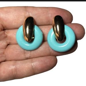 Kenneth Jay Lane Faux Turquoise Gold Earrings